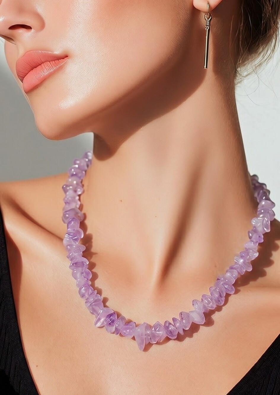 Amethyst Crystal Chip Necklace Lavender Purple Boho Gemstone Beaded Birthstone